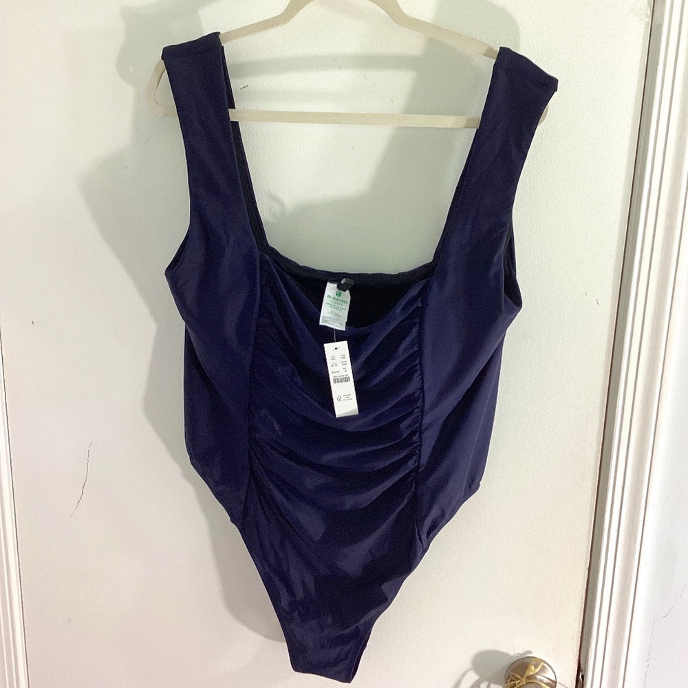NWT J.CREW RE-IMAGINED SIZE 22 ONE PIECE NAVY SWIMSUIT RUSHED SQUARE NECK